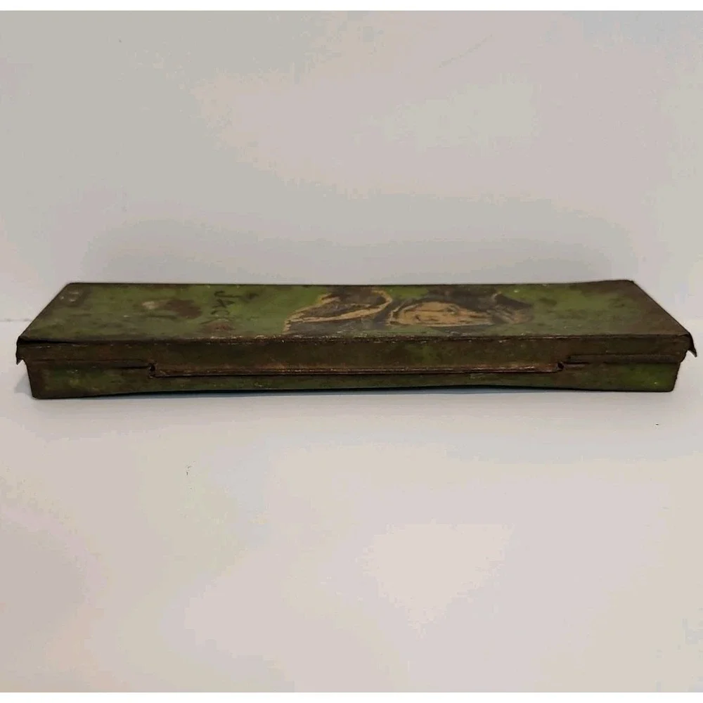 Antique 1920s Wallace Pencil Co Tin Metal Jackie Coogan Pencil Box Case W/ Pen